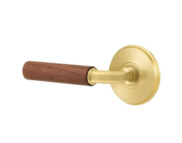 Emtek Select R-Bar Dark Walnut Lever with Watford Rosette in Satin Brass finish