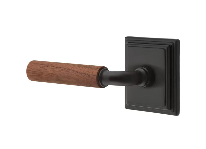 Emtek Select R-Bar Dark Walnut Lever with Wilshire Rosette in Flat Black finish