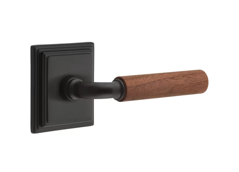 Emtek Select R-Bar Dark Walnut Lever with Wilshire Rosette in Flat Black finish