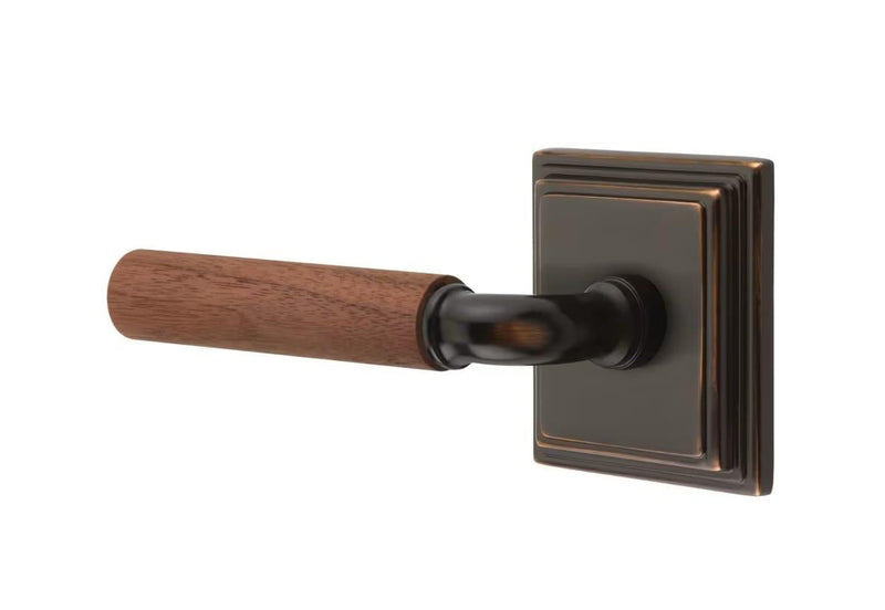 Emtek Select R-Bar Dark Walnut Lever with Wilshire Rosette in Oil Rubbed Bronze finish