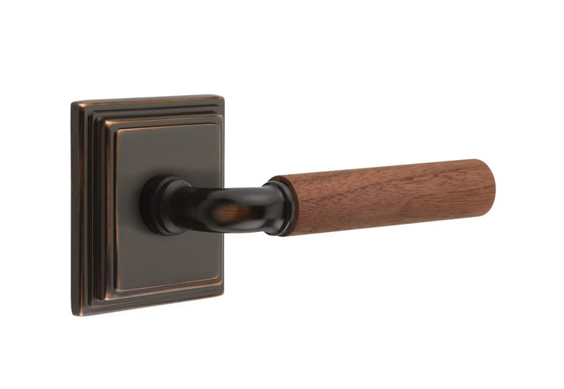 Emtek Select R-Bar Dark Walnut Lever with Wilshire Rosette in Oil Rubbed Bronze finish