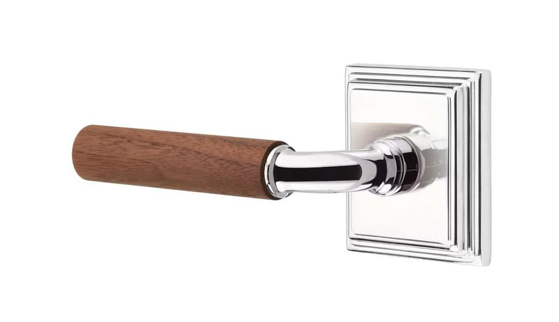 Emtek Select R-Bar Dark Walnut Lever with Wilshire Rosette in Polished Chrome finish