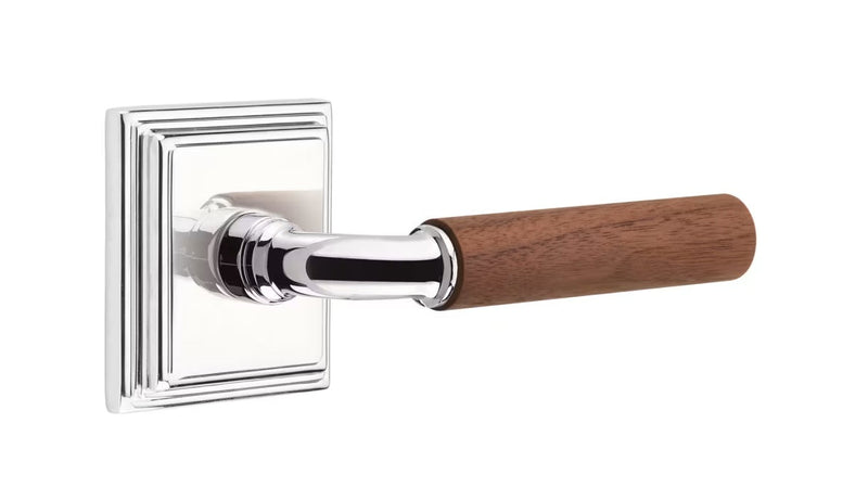 Emtek Select R-Bar Dark Walnut Lever with Wilshire Rosette in Polished Chrome finish