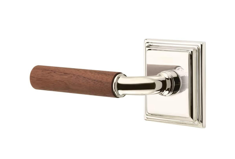 Emtek Select R-Bar Dark Walnut Lever with Wilshire Rosette in Polished Nickel finish