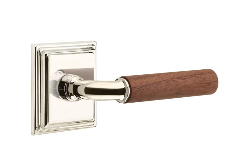 Emtek Select R-Bar Dark Walnut Lever with Wilshire Rosette in Polished Nickel finish