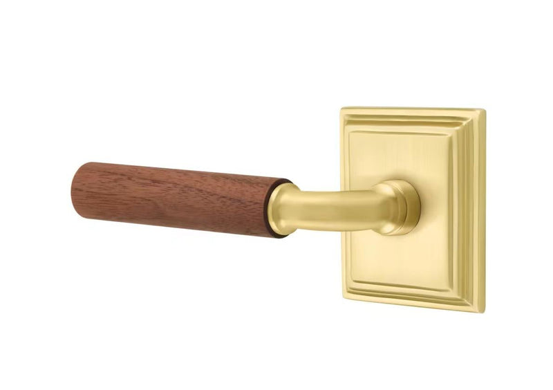 Emtek Select R-Bar Dark Walnut Lever with Wilshire Rosette in Satin Brass finish