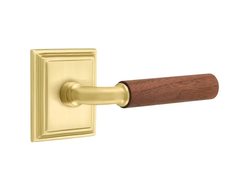 Emtek Select R-Bar Dark Walnut Lever with Wilshire Rosette in Satin Brass finish