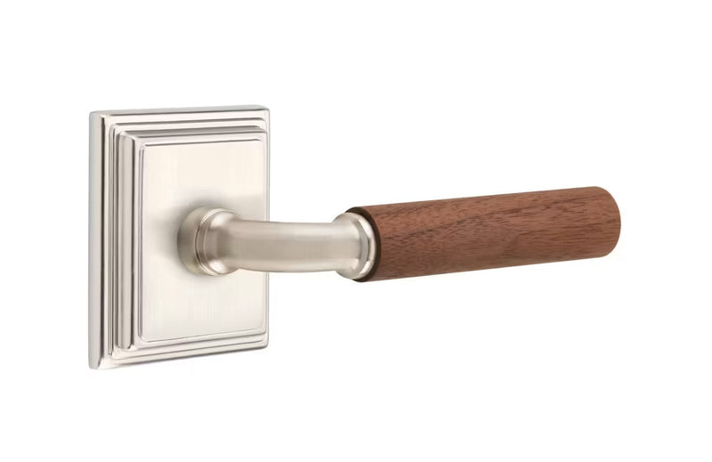 Emtek Select R-Bar Dark Walnut Lever with Wilshire Rosette in Satin Nickel finish