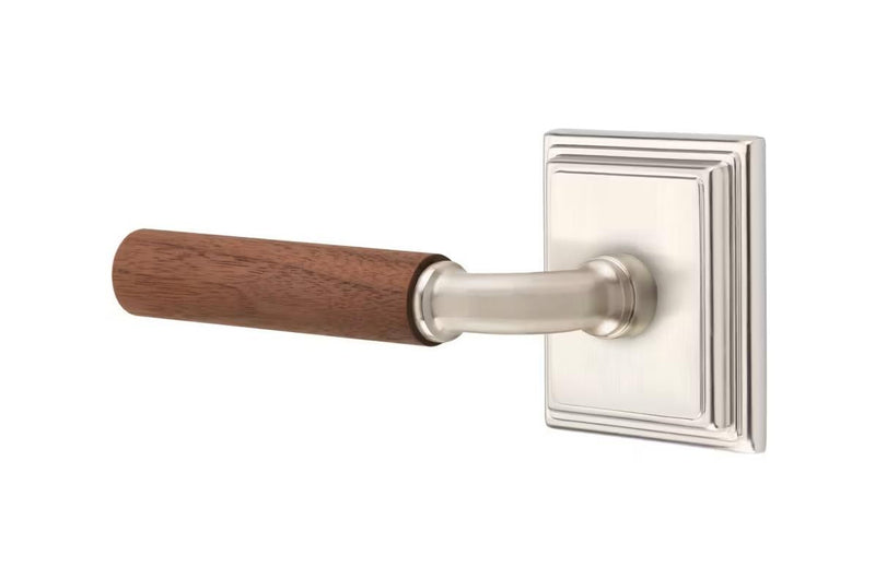 Emtek Select R-Bar Dark Walnut Lever with Wilshire Rosette in Satin Nickel finish