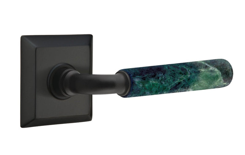Emtek Select R-Bar Green Marble Lever with Quincy Rosette in Flat Black finish