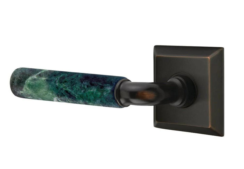 Emtek Select R-Bar Green Marble Lever with Quincy Rosette in Oil Rubbed Bronze finish