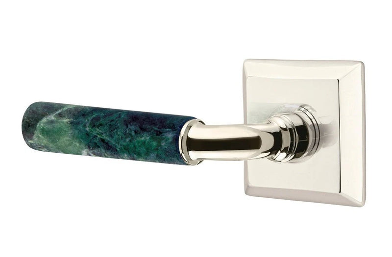 Emtek Select R-Bar Green Marble Lever with Quincy Rosette in Polished Nickel finish