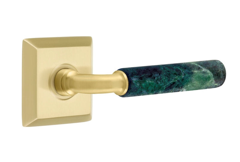 Emtek Select R-Bar Green Marble Lever with Quincy Rosette in Satin Brass finish
