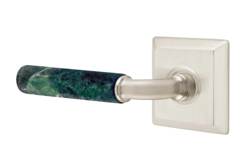 Emtek Select R-Bar Green Marble Lever with Quincy Rosette in Satin Nickel finish