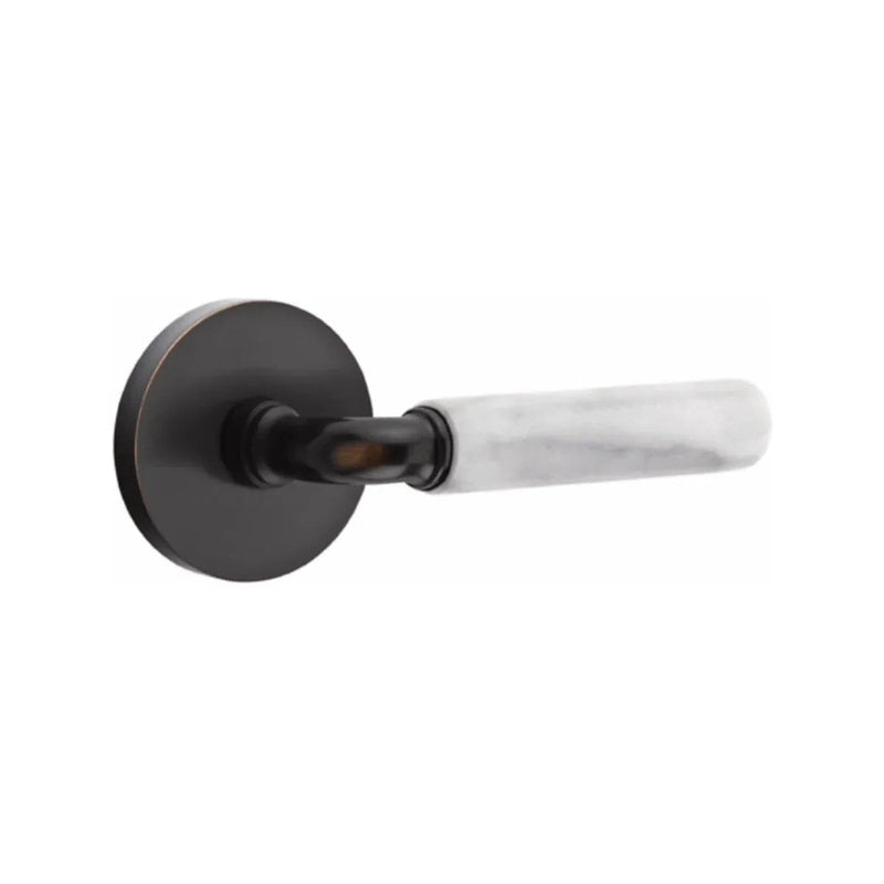 Emtek Select R-Bar White Marble Lever with Disk Rosette in finish