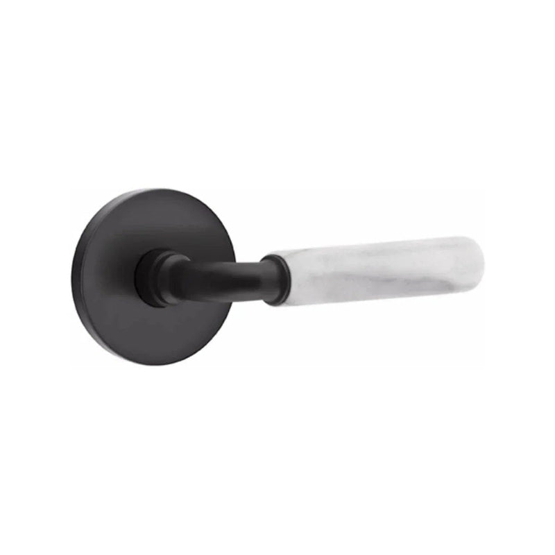 Emtek Select R-Bar White Marble Lever with Disk Rosette in Flat Black finish