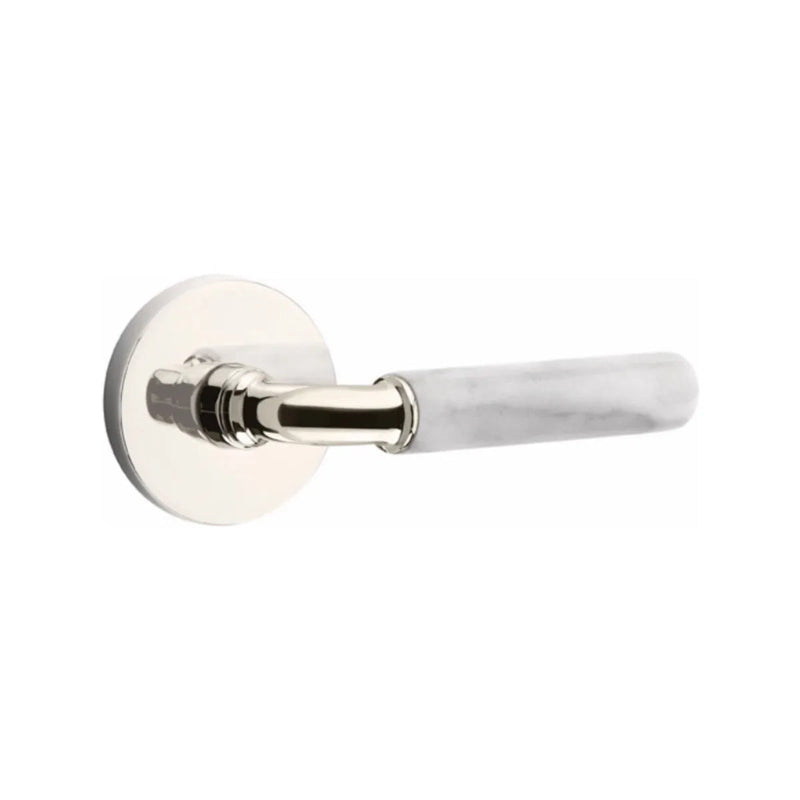 Emtek Select R-Bar White Marble Lever with Disk Rosette in Lifetime Polished Nickel finish