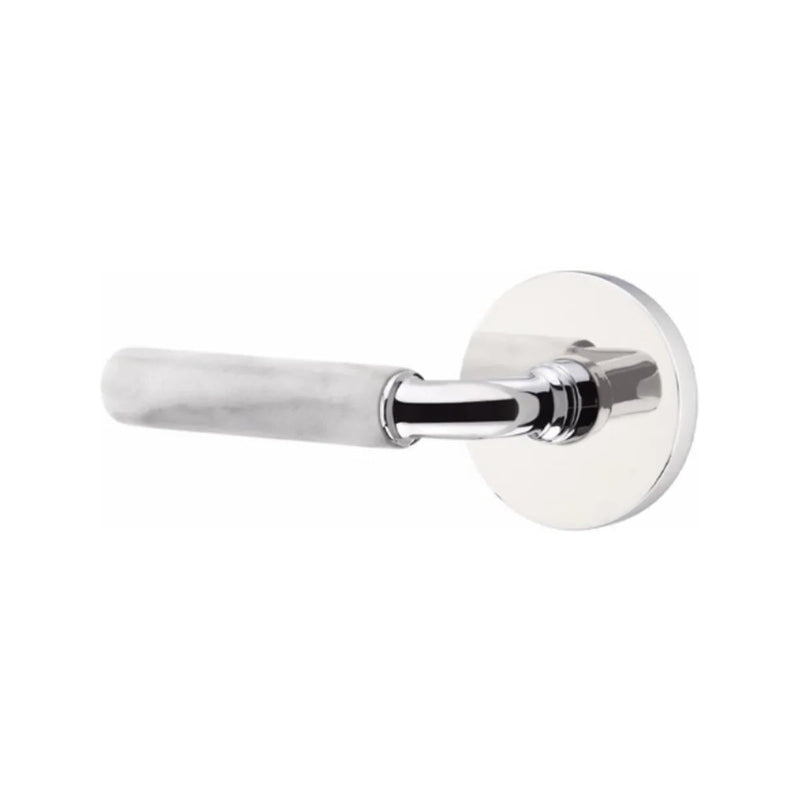 Emtek Select R-Bar White Marble Lever with Disk Rosette in Polished Chrome finish