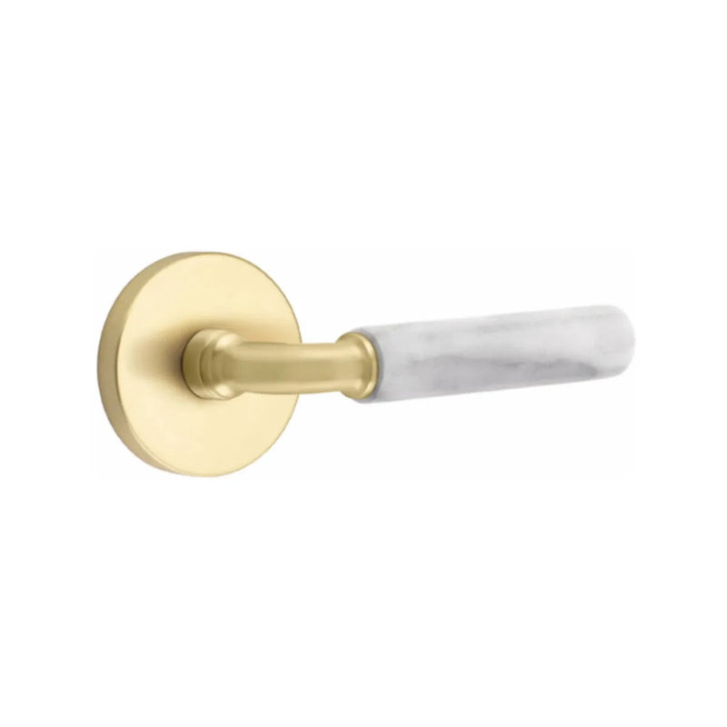 Emtek Select R-Bar White Marble Lever with Disk Rosette in Satin Brass finish