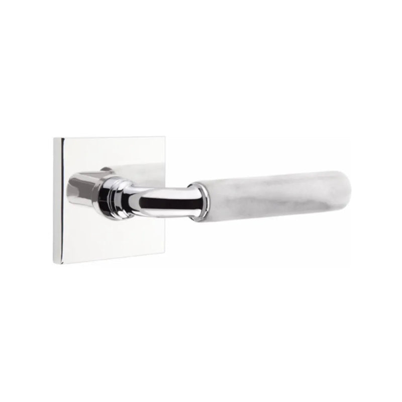 Emtek Select R-Bar White Marble Lever with Square Rosette in Polished Chrome finish