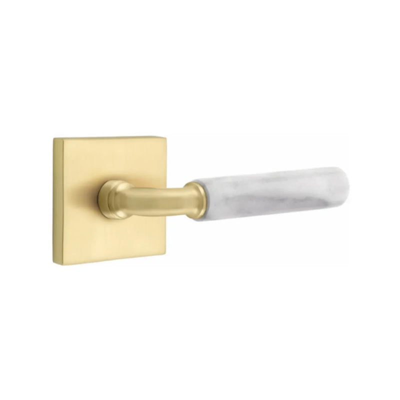 Emtek Select R-Bar White Marble Lever with Square Rosette in Satin Brass finish