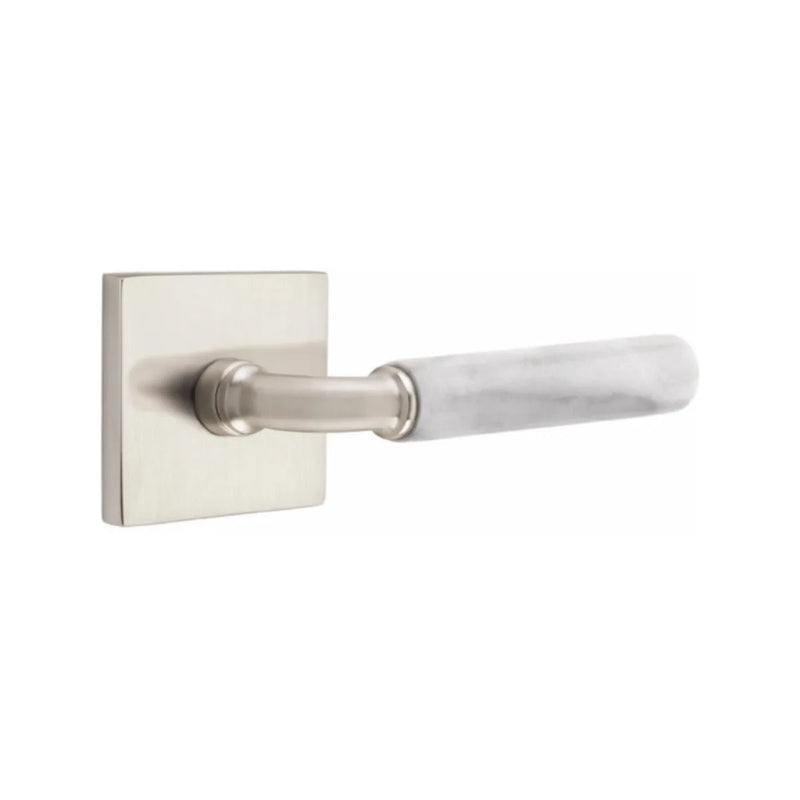 Emtek Select R-Bar White Marble Lever with Square Rosette in Satin Nickel finish