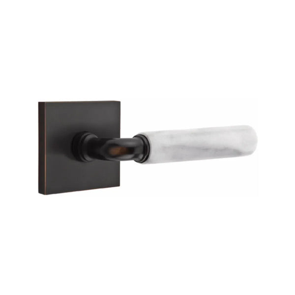 Emtek Select R-Bar White Marble Lever with Square Rosette in finish
