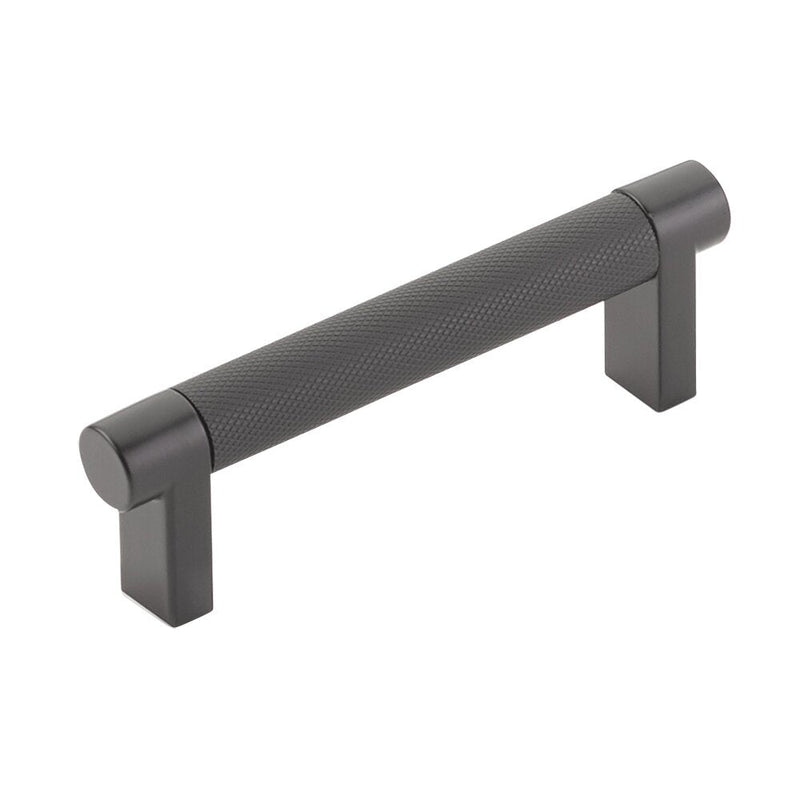 Emtek Select Rectangular Stem Knurled Cabinet Pull, 3 1/2" C-to-C in Flat Black finish