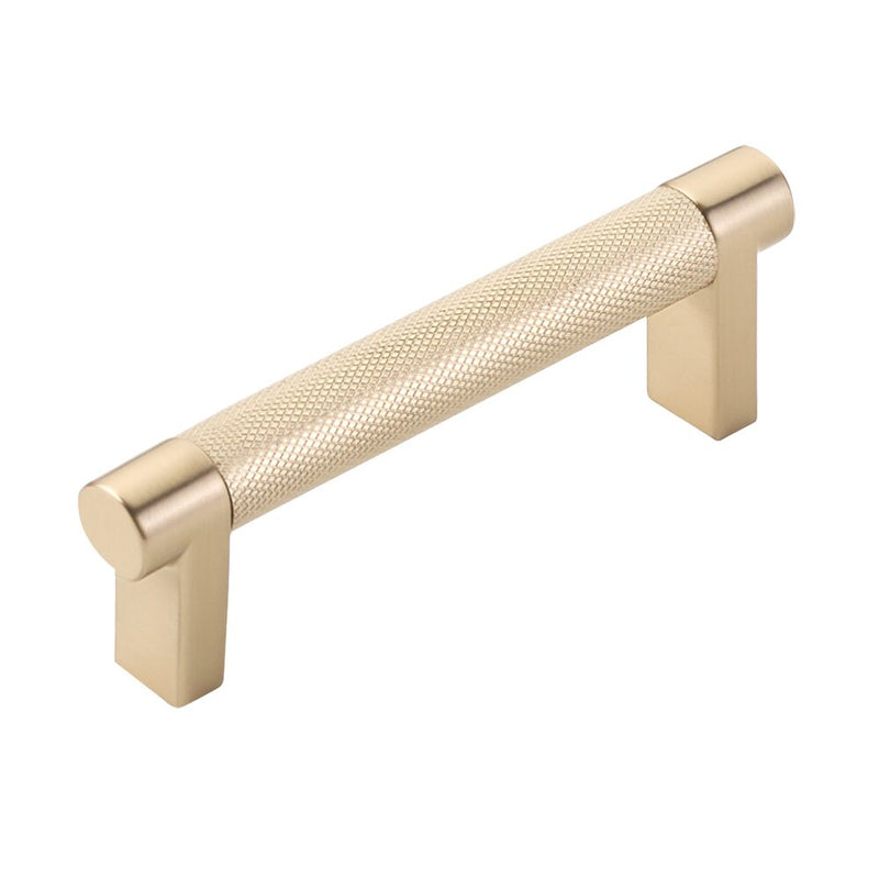 Emtek Select Rectangular Stem Knurled Cabinet Pull, 3 1/2" C-to-C in Satin Brass finish