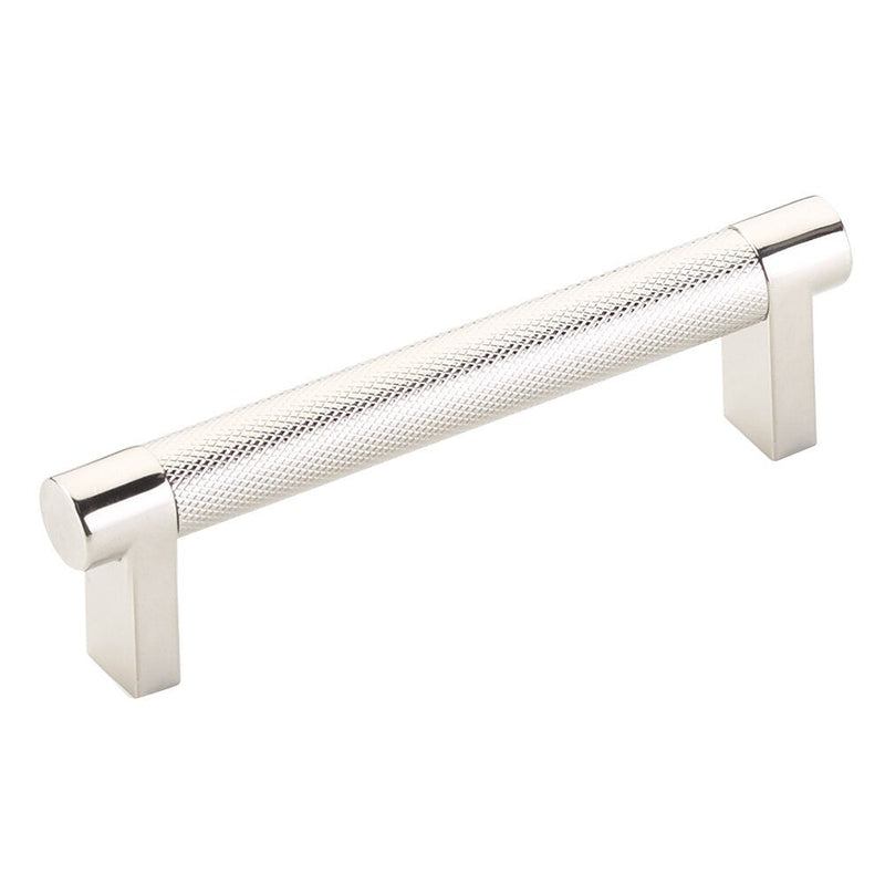 Emtek Select Rectangular Stem Knurled Cabinet Pull, 4" C-to-C in Lifetime Polished Nickel finish