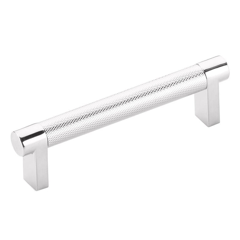 Emtek Select Rectangular Stem Knurled Cabinet Pull, 4" C-to-C in Polished Chrome finish