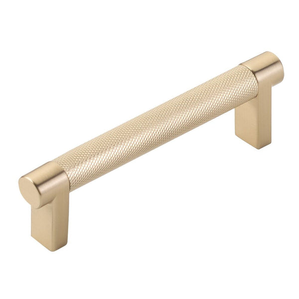 Emtek Select Rectangular Stem Knurled Cabinet Pull, 4" C-to-C in Satin Brass finish