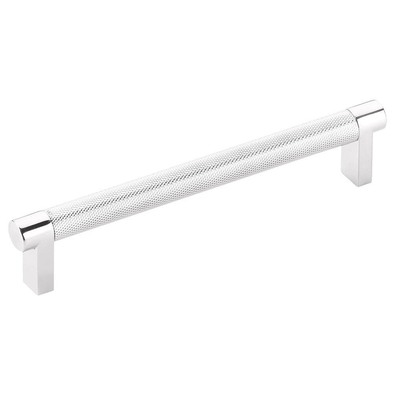 Emtek Select Rectangular Stem Knurled Cabinet Pull, 6" C-to-C in Polished Chrome finish