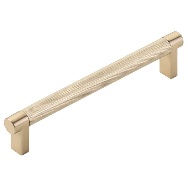 Emtek Select Rectangular Stem Knurled Cabinet Pull, 6" C-to-C in Satin Brass finish