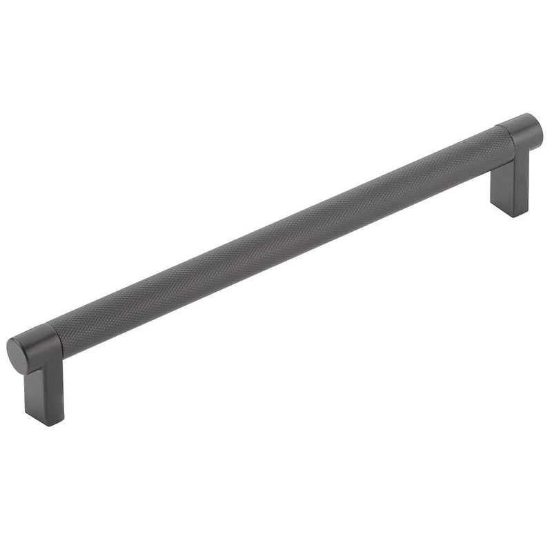 Emtek Select Rectangular Stem Knurled Cabinet Pull, 8" C-to-C in Flat Black finish