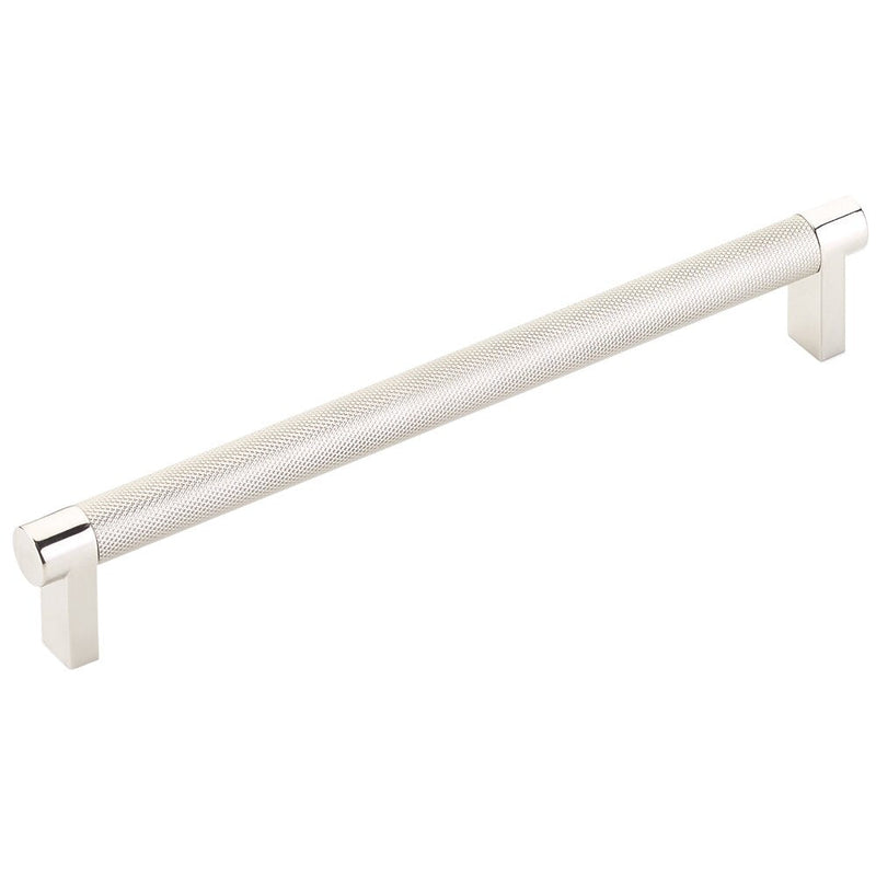 Emtek Select Rectangular Stem Knurled Cabinet Pull, 8" C-to-C in Lifetime Polished Nickel finish