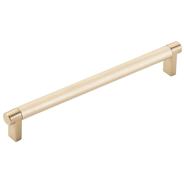 Emtek Select Rectangular Stem Knurled Cabinet Pull, 8" C-to-C in Satin Brass finish