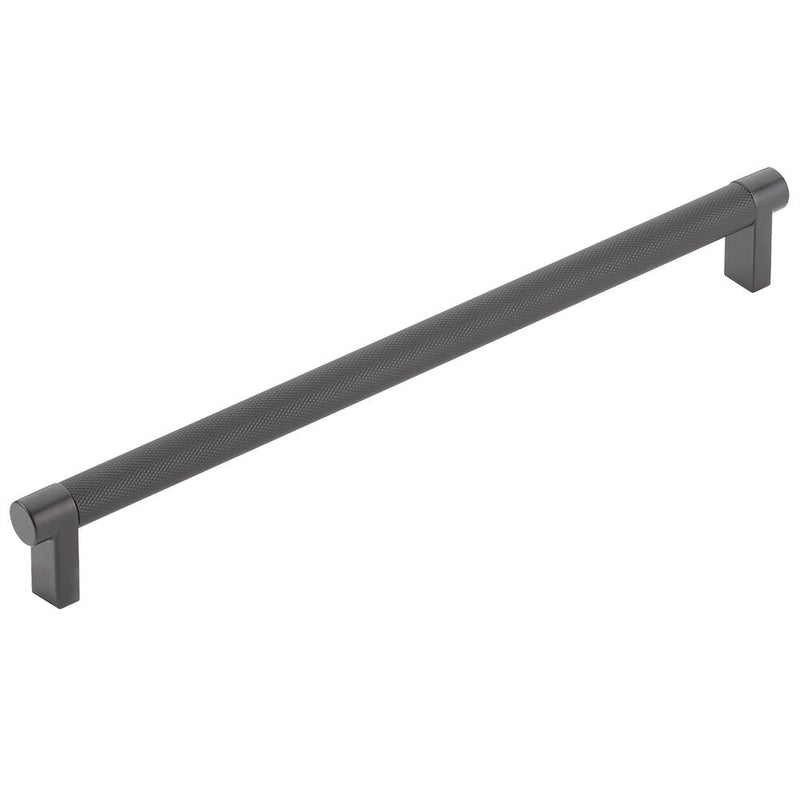 The Emtek Select Rectangular Stem Knurled Cabinet Pull in Flat Black finish