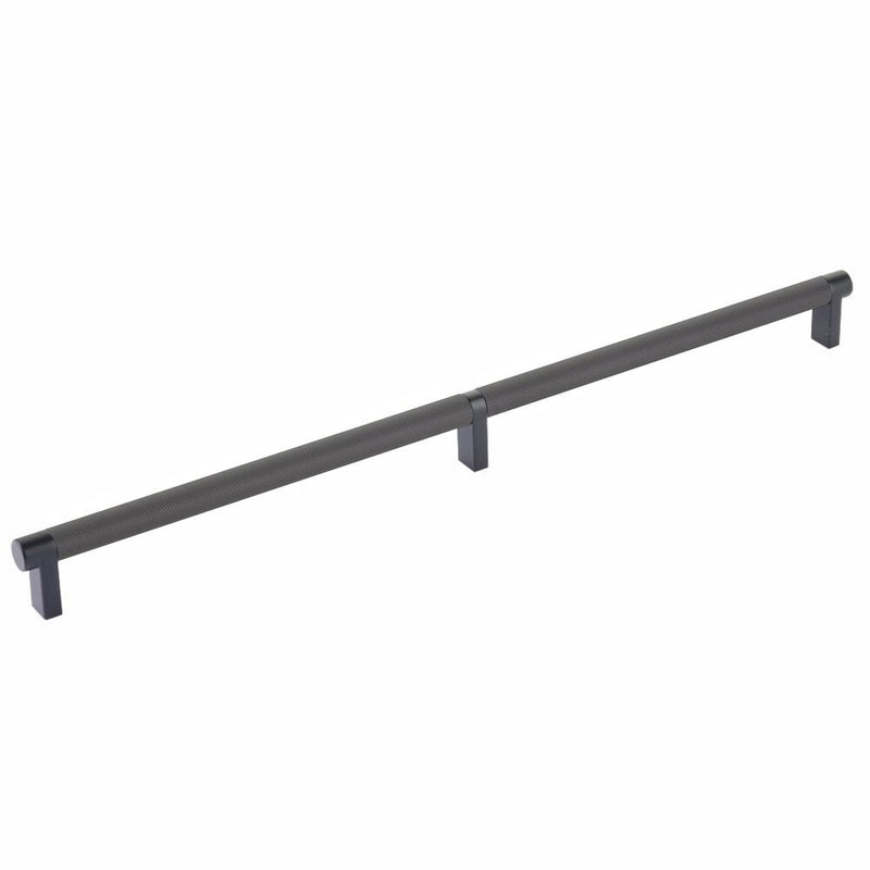 The Emtek Select Rectangular Stem Knurled Cabinet Pull in Flat Black finish