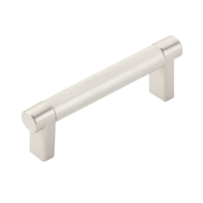 The Emtek Select Rectangular Stem Knurled Cabinet Pull in Satin Nickel finish