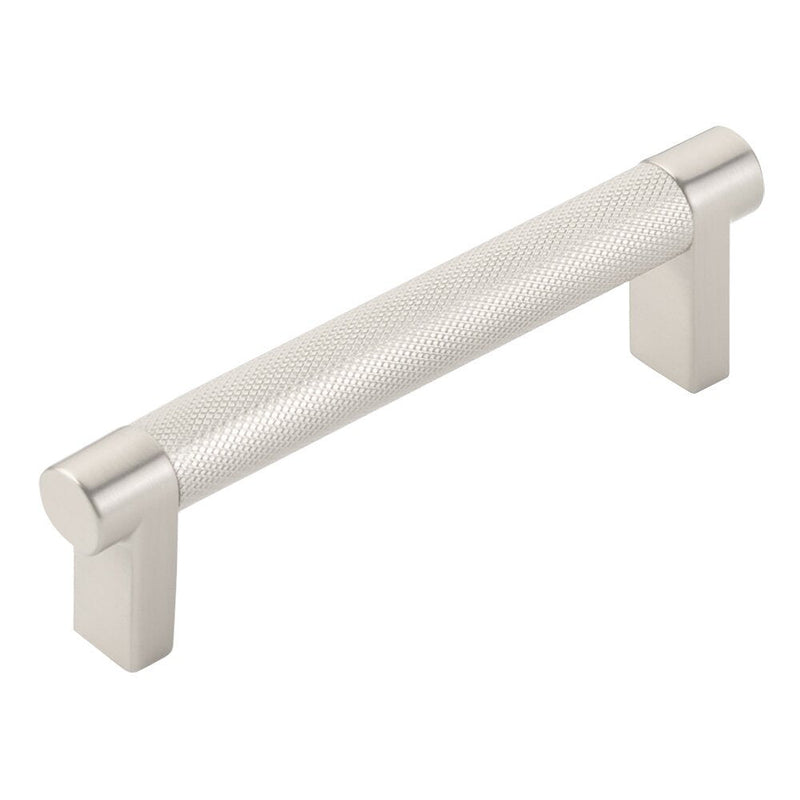 The Emtek Select Rectangular Stem Knurled Cabinet Pull in Satin Nickel finish