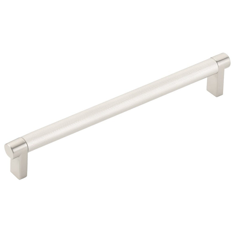 The Emtek Select Rectangular Stem Knurled Cabinet Pull in Satin Nickel finish