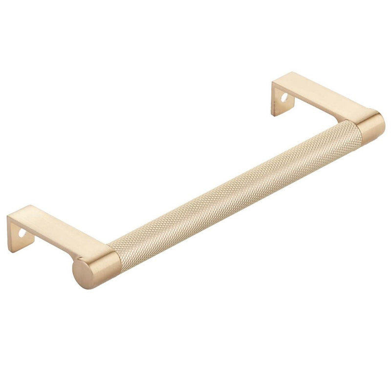 The Emtek Select Round Knurled Cabinet Edge Pull in Satin Brass finish