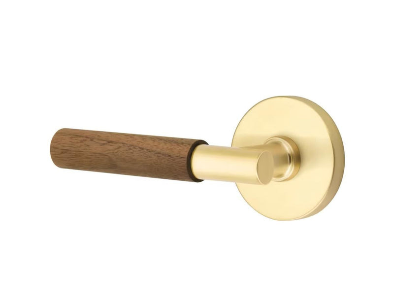 Emtek Select T-Bar Dark Walnut Lever with Disk Rosette in Satin Brass finish