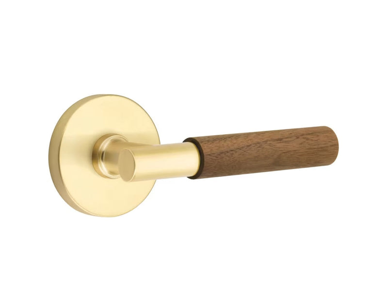 Emtek Select T-Bar Dark Walnut Lever with Disk Rosette in Satin Brass finish