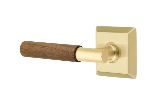 Emtek Select T-Bar Dark Walnut Lever with Quincy Rosette in Satin Brass finish