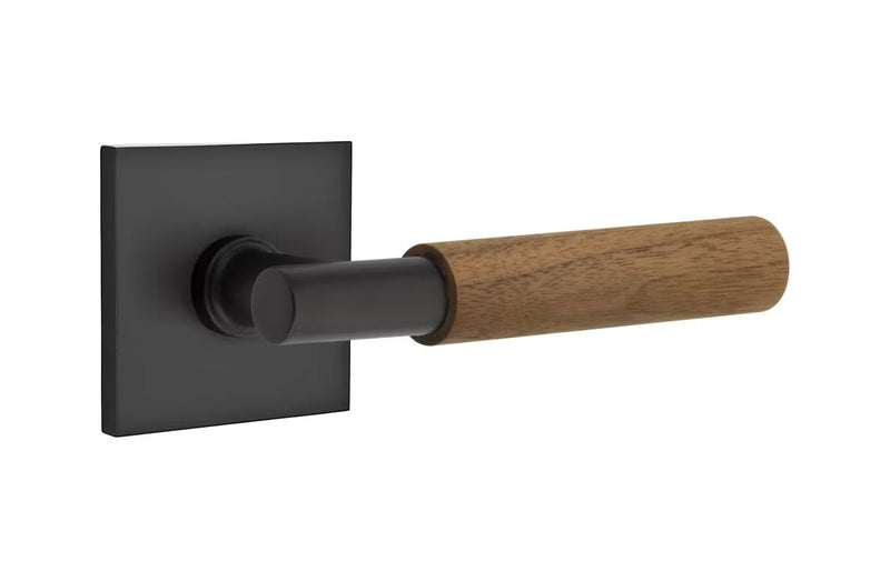 Emtek Select T-Bar Dark Walnut Lever with Square Rosette in Flat Black finish