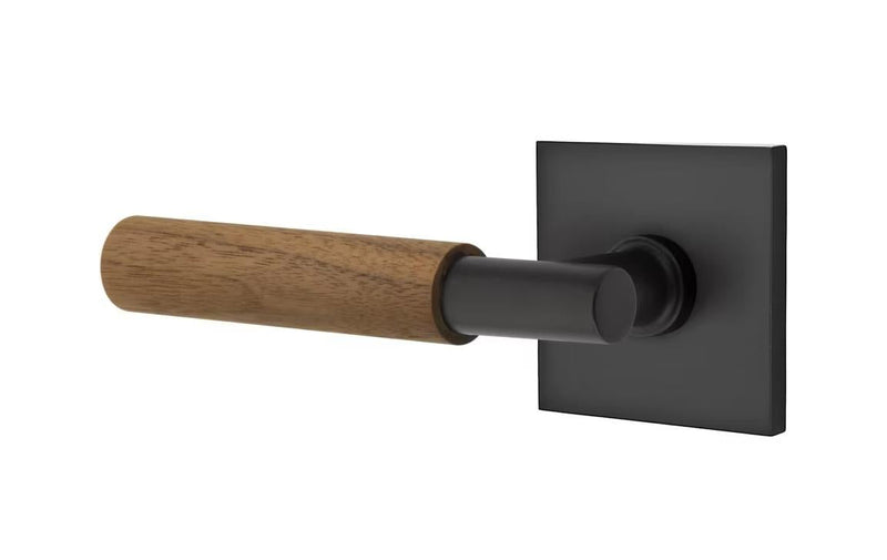 Emtek Select T-Bar Dark Walnut Lever with Square Rosette in Flat Black finish