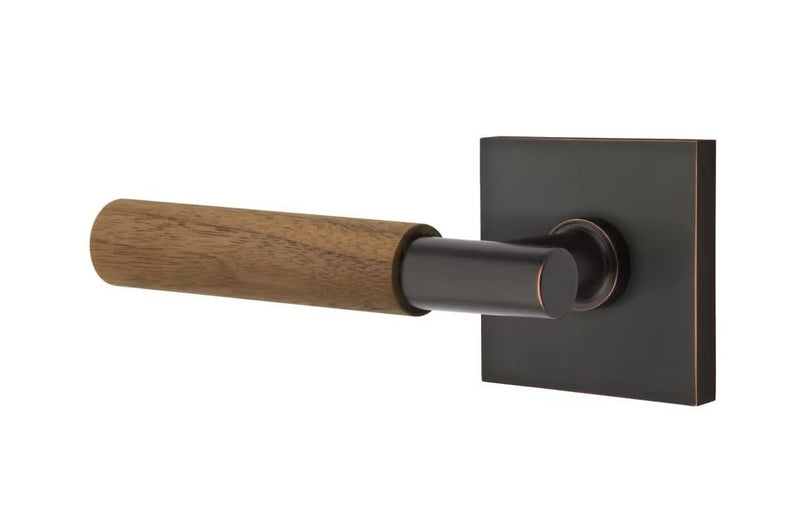 Emtek Select T-Bar Dark Walnut Lever with Square Rosette in Oil Rubbed Bronze finish