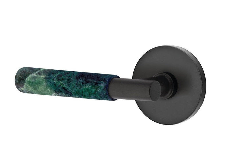 Emtek Select T-Bar Green Marble Lever with Disk Rosette in Flat Black finish